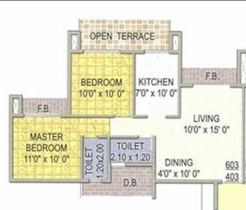 Floor plan of 2 BHK 1105 Sq. Ft. Apartment in Reza Grandeur, Navi Mumbai