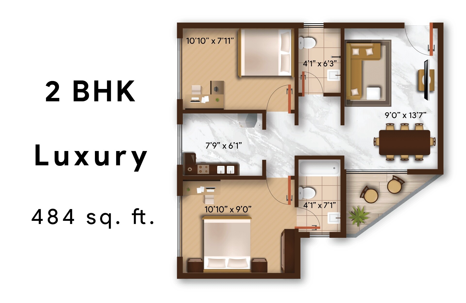 2 BHK 484 Sq. Ft. Apartment