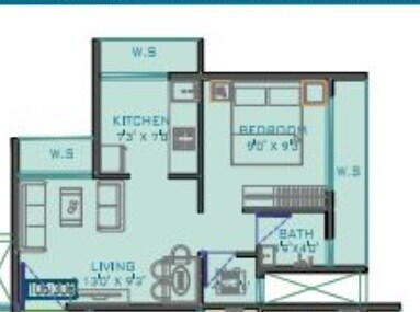 Floor plan of 1 BHK 303 Sq. Ft. Apartment in Riddhi Gokuldham, Navi Mumbai
