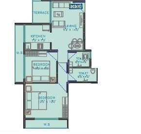 Floor plan of 2 BHK 595 Sq. Ft. Apartment in Riddhi Gokuldham, Navi Mumbai