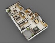 Floor plan of 2 BHK 523 Sq. Ft. Apartment in Riddhi Siddhi Exotica, Navi Mumbai