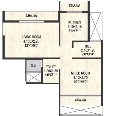 Floor plan of 1 BHK 290 Sq. Ft. Apartment in Rio Heights, Navi Mumbai
