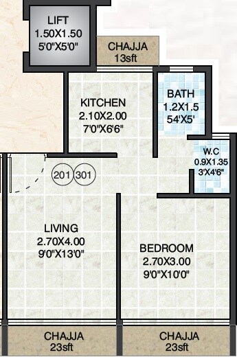 Floor plan of 1 BHK 288 Sq. Ft. Apartment in Rishikesh Aangan, Navi Mumbai