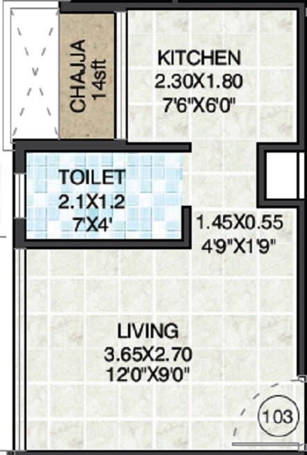 Floor plan of 182 Sq. Ft. Studio in Rishikesh Aangan, Navi Mumbai
