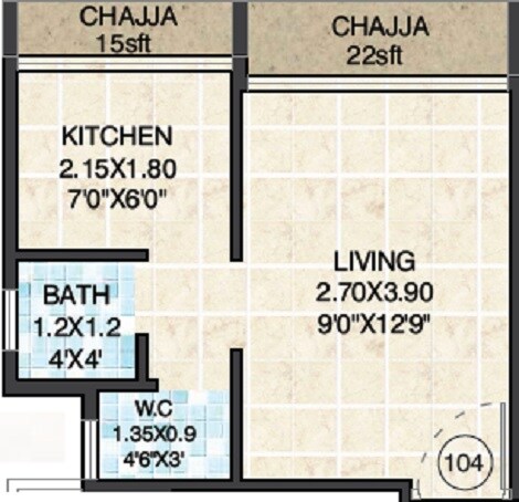 Floor plan of 200 Sq. Ft. Studio in Rishikesh Aangan, Navi Mumbai