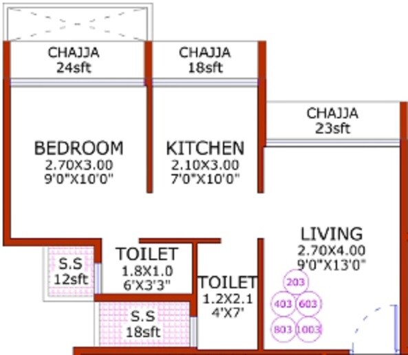 Floor plan of 1 BHK 285 Sq. Ft. Apartment in Rishikesh Heights, Navi Mumbai