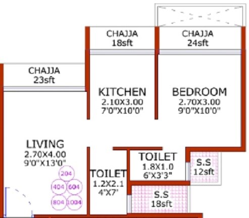 Floor plan of 1 BHK 299 Sq. Ft. Apartment in Rishikesh Heights, Navi Mumbai