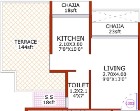 Floor plan of 200 Sq. Ft. Studio in Rishikesh Heights, Navi Mumbai