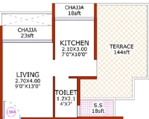Floor plan of 229 Sq. Ft. Studio in Rishikesh Heights, Navi Mumbai