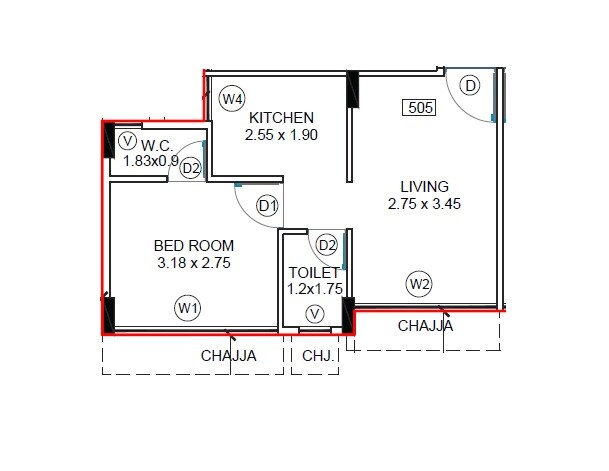 Floor plan of 1 BHK 303 Sq. Ft. Apartment in Rishikesh Home, Navi Mumbai