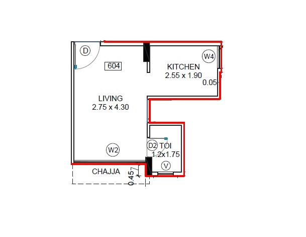 Floor plan of 205 Sq. Ft. Studio in Rishikesh Home, Navi Mumbai
