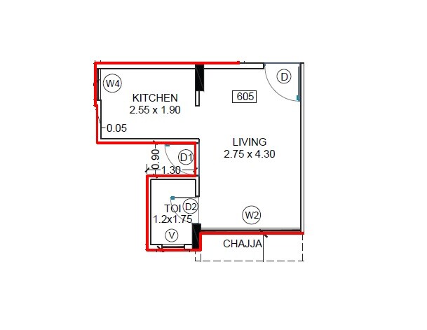 Floor plan of 219 Sq. Ft. Studio in Rishikesh Home, Navi Mumbai