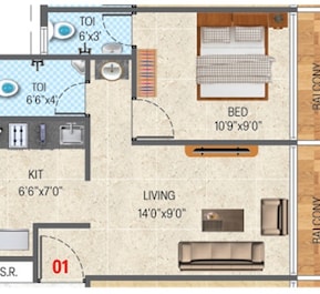 1 BHK 459 Sq. Ft. Apartment in Rituraj Villa Meadows