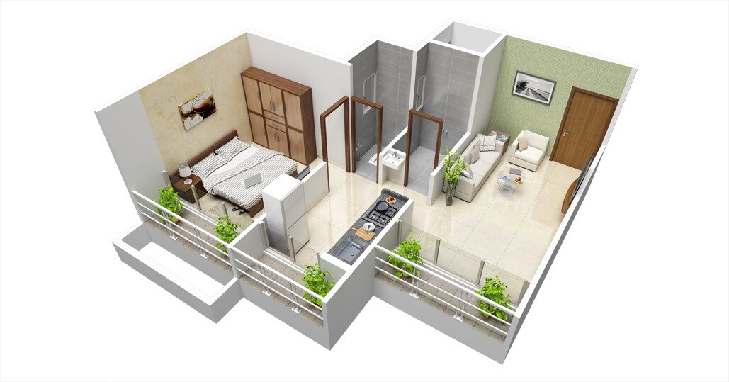 Floor plan of 1 BHK 285 Sq. Ft. Apartment in RK Vaishnavi Emperia, Navi Mumbai