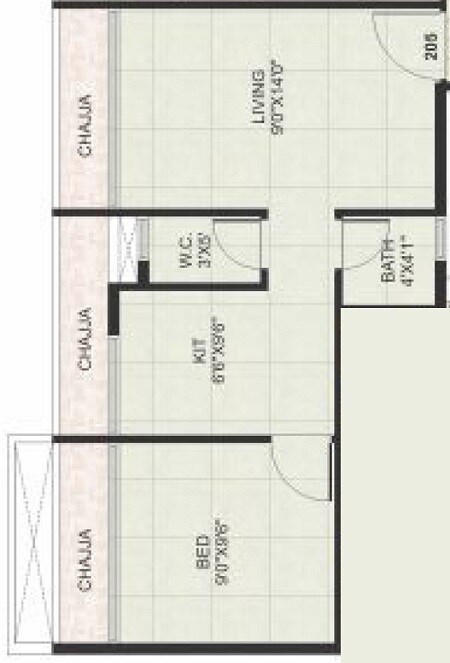 Floor plan of 1 BHK 267 Sq. Ft. Apartment in RK Vaishnavi Hill View, Navi Mumbai