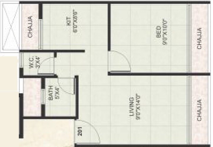 Floor plan of 1 BHK 290 Sq. Ft. Apartment in RK Vaishnavi Hill View, Navi Mumbai
