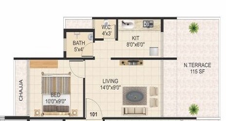 Floor plan of 1 BHK 274 Sq. Ft. Apartment in RK Vaishnavi Pride, Navi Mumbai