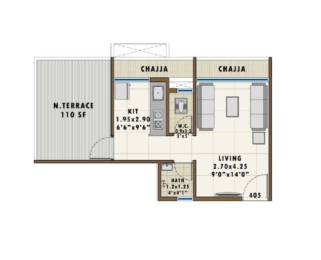 Floor plan of 198 Sq. Ft. Studio in RK Vaishnavi Residency, Navi Mumbai