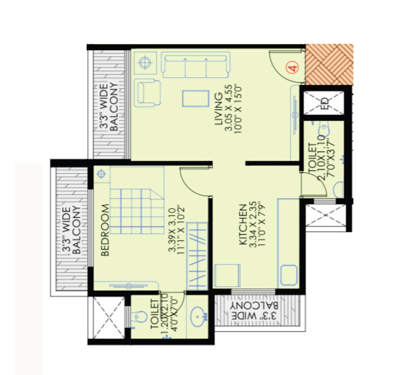 Floor plan of 1 BHK 452 Sq. Ft. Apartment in RK Welcome Harbour, Navi Mumbai