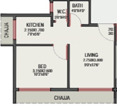 Floor plan of 1 BHK 272 Sq. Ft. Apartment in Royal Lakshadeep Homes, Navi Mumbai