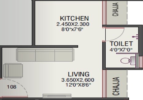 Floor plan of 193 Sq. Ft. Studio in Royal Lakshadeep Homes, Navi Mumbai