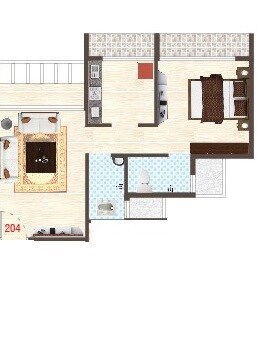 Floor plan of 1 BHK 362 Sq. Ft. Apartment in Royal Yusra Heights, Navi Mumbai