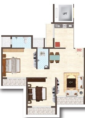 Floor plan of 2 BHK 494 Sq. Ft. Apartment in Royal Yusra Heights, Navi Mumbai