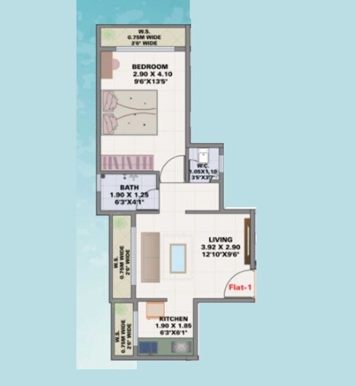 Floor plan of 1 BHK 301 Sq. Ft. Apartment in RR City Tower, Navi Mumbai