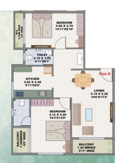 Floor plan of 2 BHK 401 Sq. Ft. Apartment in RR City Tower, Navi Mumbai