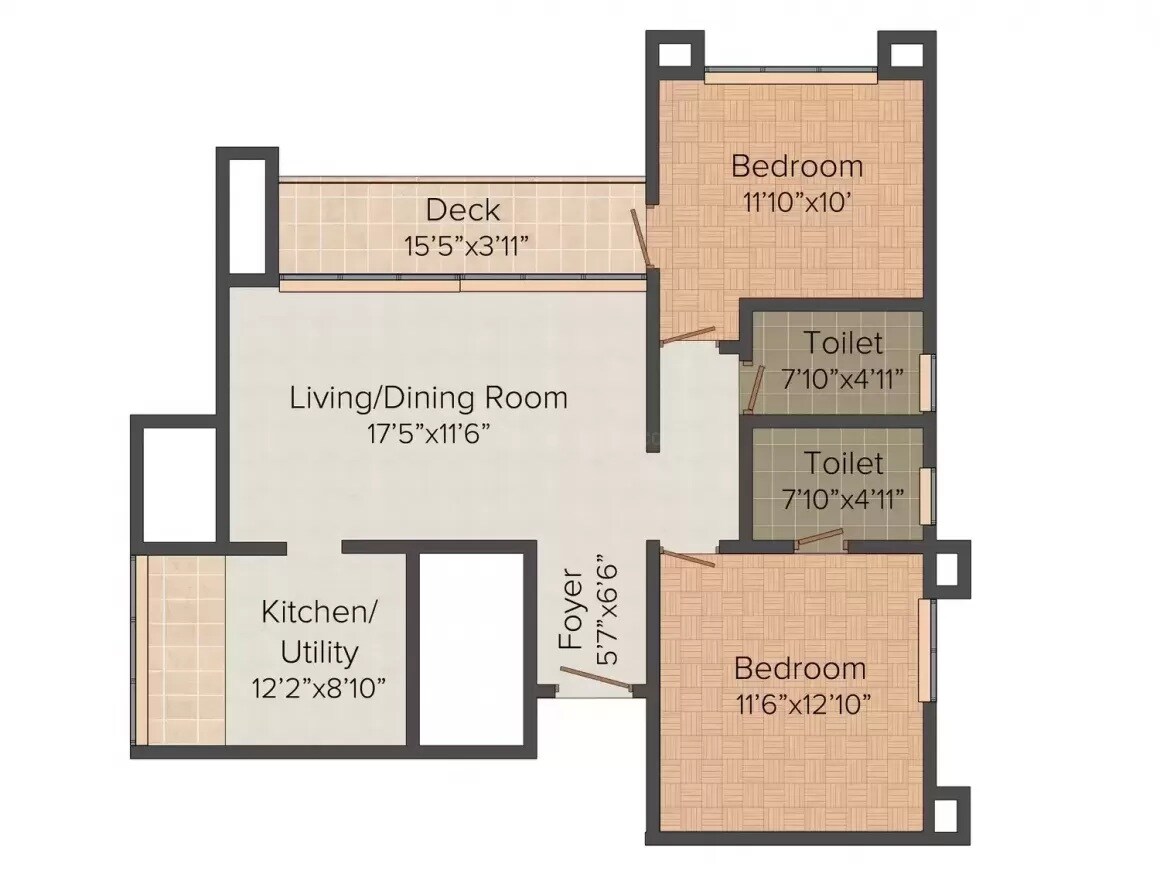 Floor plan of 2 BHK 810 Sq. Ft. Apartment in Rs Regency, Navi Mumbai