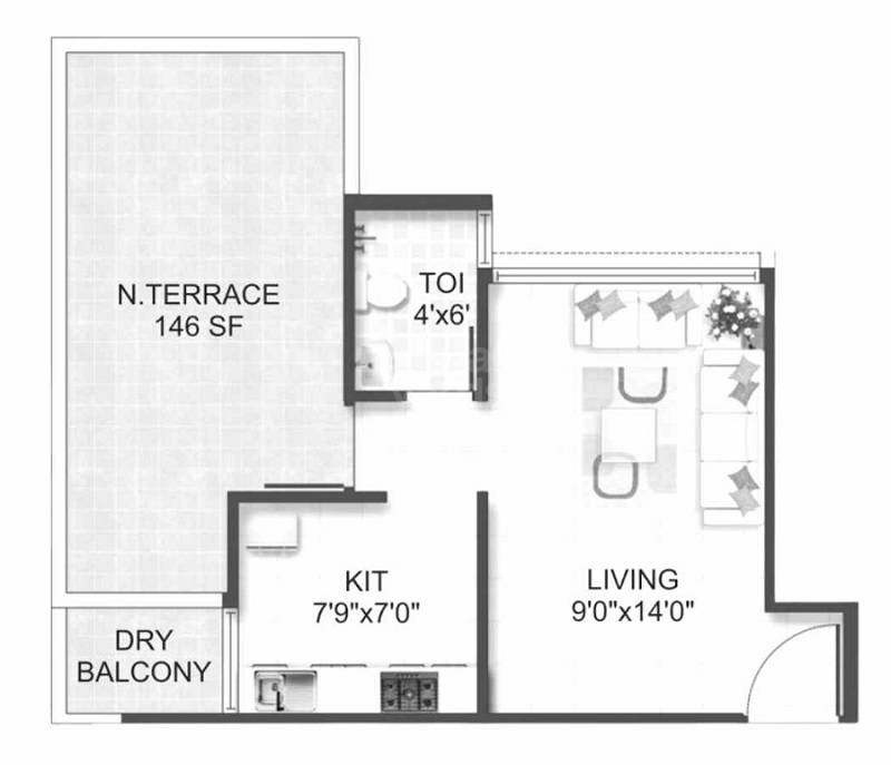 Floor plan of 206 Sq. Ft. Studio in RS Tirupati Corner, Navi Mumbai