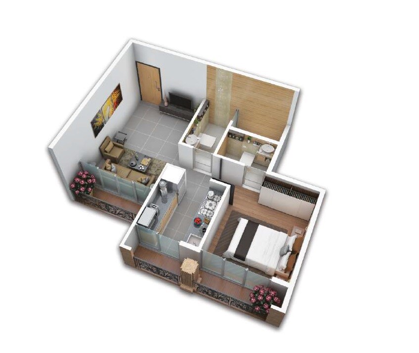 Floor plan of 1 BHK 367 Sq. Ft. Apartment in Rudra Kristina, Navi Mumbai
