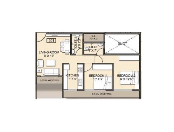 Floor plan of 2 BHK 515 Sq. Ft. Apartment in Rudra Kristina, Navi Mumbai