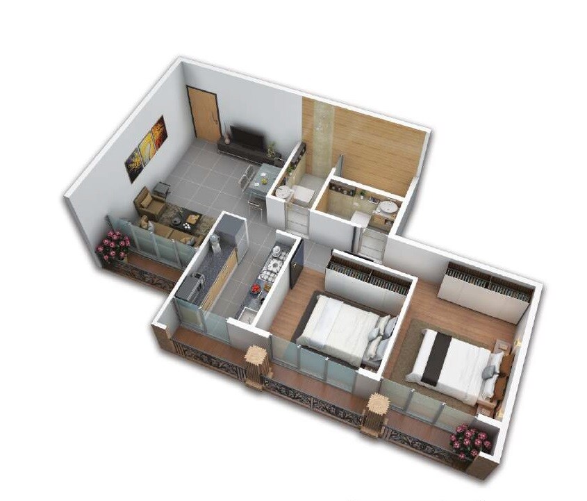 Floor plan of 2 BHK 569 Sq. Ft. Apartment in Rudra Kristina, Navi Mumbai