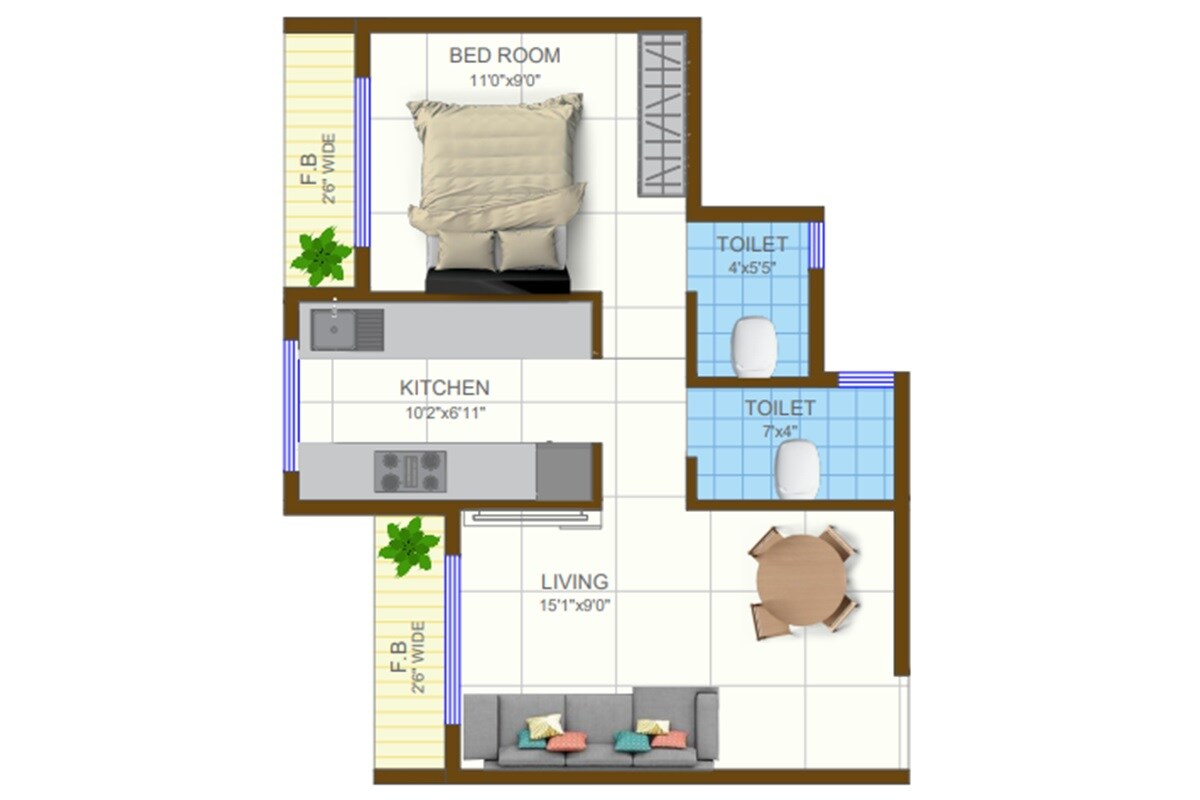 Floor plan of 1 BHK 438 Sq. Ft. Apartment in Rudra Rajendra, Navi Mumbai