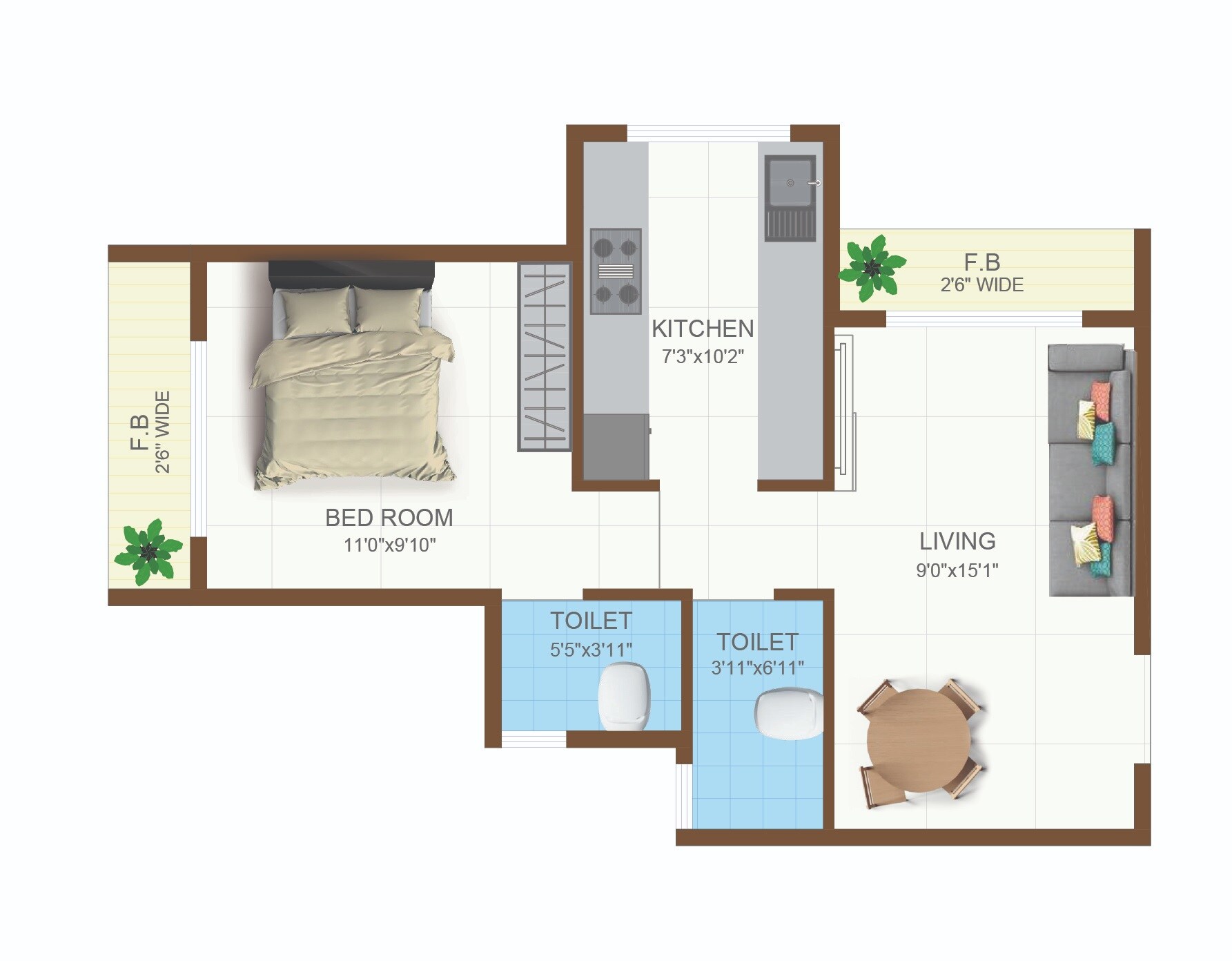 Floor plan of 1 BHK 466 Sq. Ft. Apartment in Rudra Rajendra, Navi Mumbai
