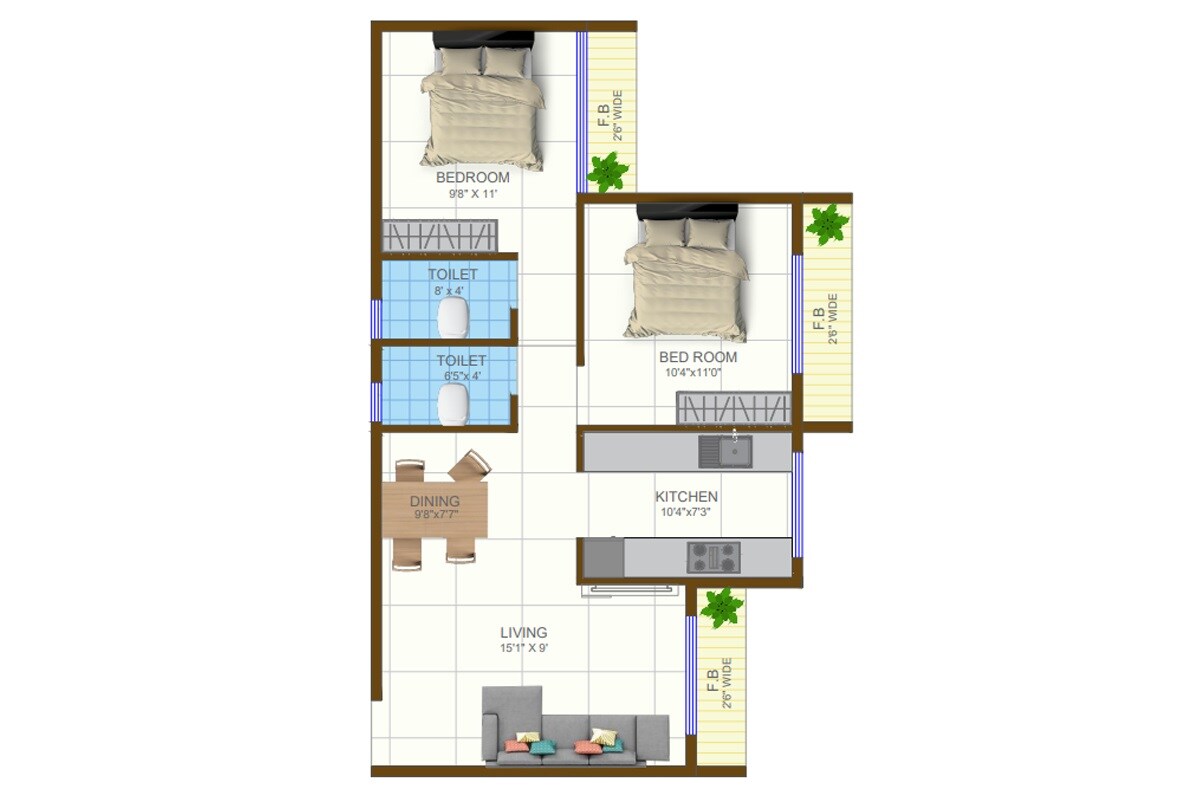 Floor plan of 2 BHK 672 Sq. Ft. Apartment in Rudra Rajendra, Navi Mumbai