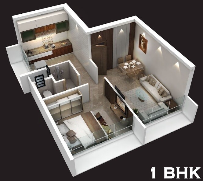Floor plan of 1 BHK 291 Sq. Ft. Apartment in Rudrashakti Heights, Navi Mumbai