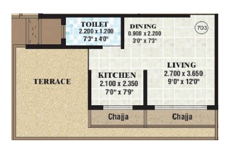 Floor plan of 575 Sq. Ft. Studio in S H K Ruby Enclave, Navi Mumbai