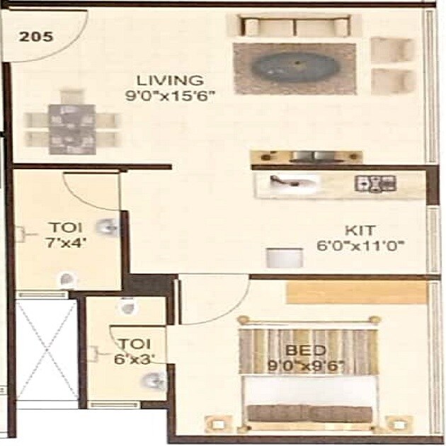 Floor plan of 1 BHK 286 Sq. Ft. Apartment in S M Manzil Taloja, Navi Mumbai