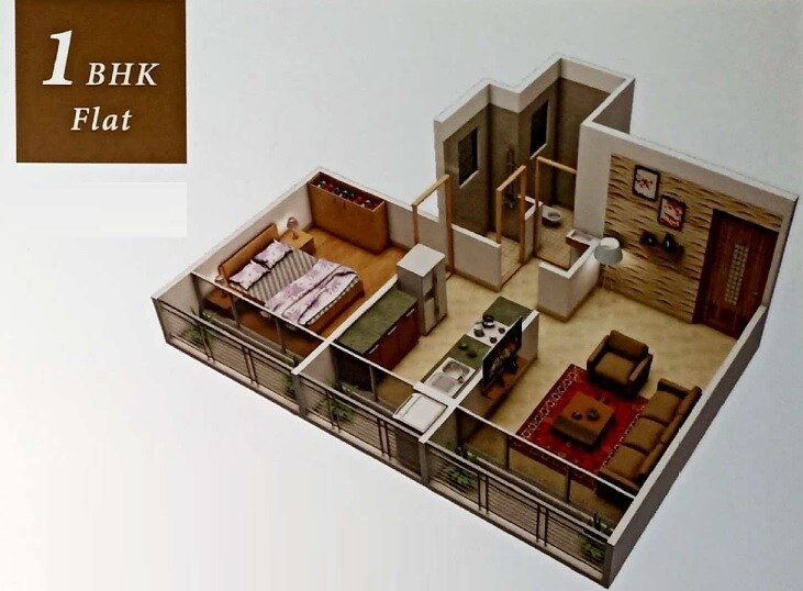 Floor plan of 1 BHK 356 Sq. Ft. Apartment in S M Manzil Taloja, Navi Mumbai