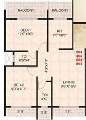 Floor plan of 2 BHK 930 Sq. Ft. Apartment in S R  Goodluck Heights, Navi Mumbai