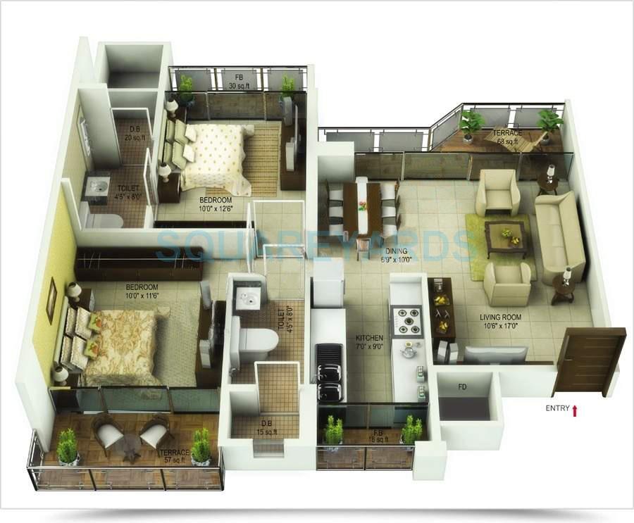 Floor plan of 2 BHK 499 Sq. Ft. Apartment in Saha Kingdom, Navi Mumbai