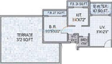 Floor plan of 1 BHK 850 Sq. Ft. Apartment in Saha Alpine, Navi Mumbai