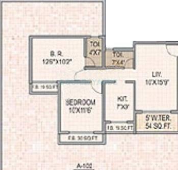Floor plan of 2 BHK 1265 Sq. Ft. Apartment in Saha Alpine, Navi Mumbai
