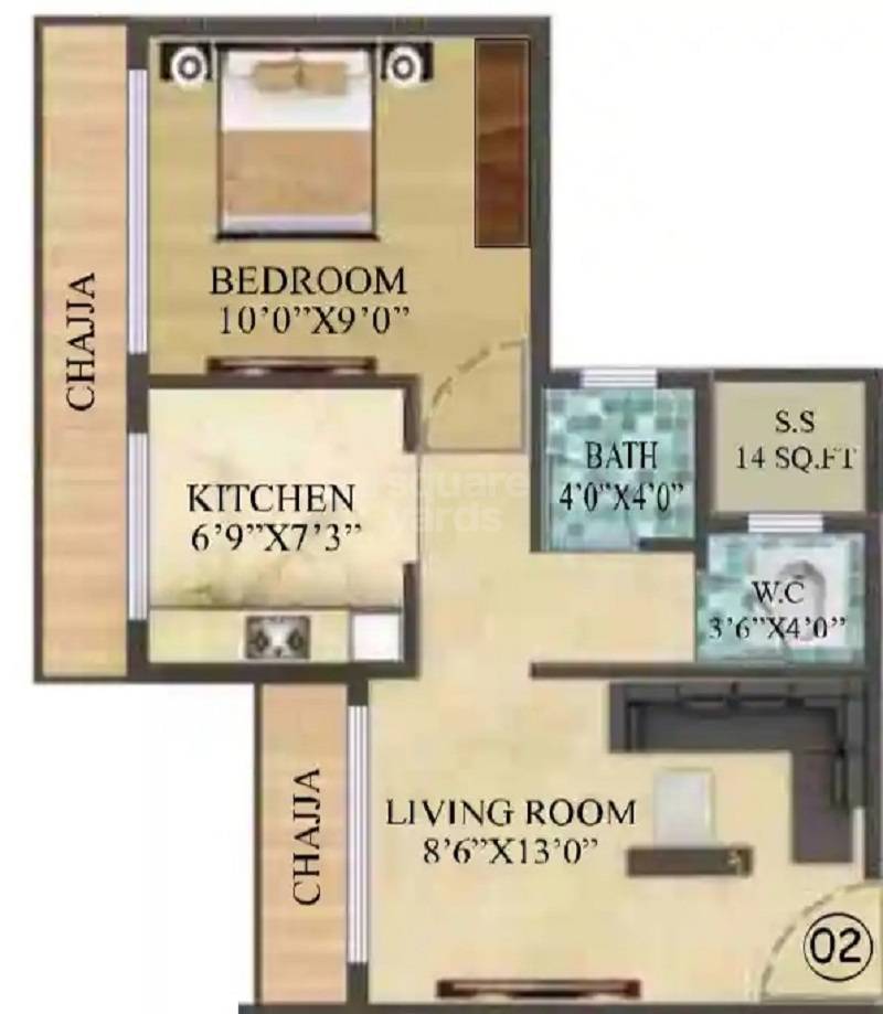 Floor plan of 1 BHK 310 Sq. Ft. Apartment in Sahara Sankalp Residency, Navi Mumbai