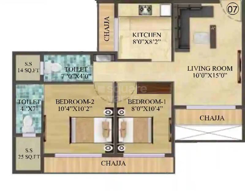 Floor plan of 2 BHK 433 Sq. Ft. Apartment in Sahara Sankalp Residency, Navi Mumbai