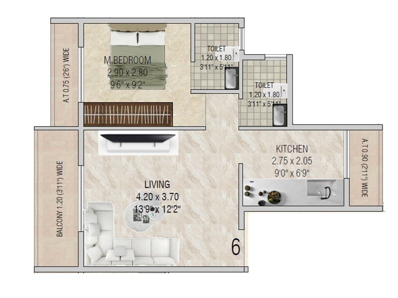 Floor plan of 1 BHK 380 Sq. Ft. Apartment in Sai Aansh Imperial, Navi Mumbai