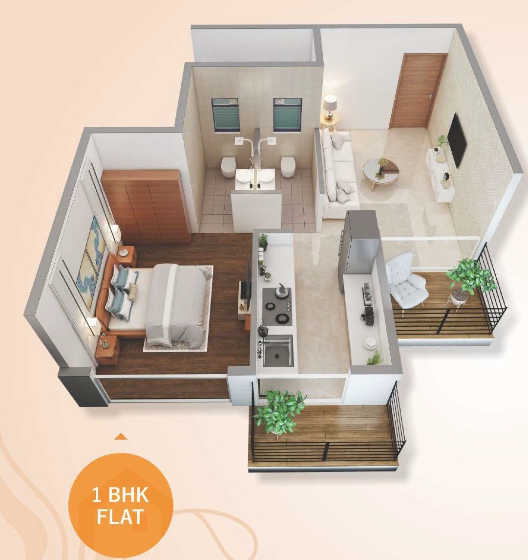 Floor plan of 1 BHK 380 Sq. Ft. Apartment in Sai Amber Residency, Navi Mumbai