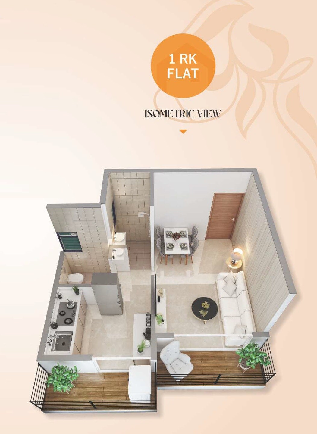 Floor plan of 257 Sq. Ft. Studio in Sai Amber Residency, Navi Mumbai